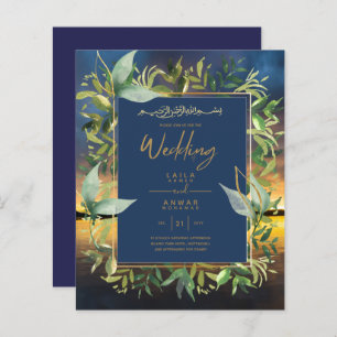 NIKAH - Blue Gold Islamic Wedding Invitations