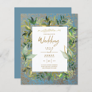 NIKAH - Blue Gold Islamic Wedding Invitations