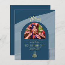 NIKAH Blue Gold PHOTO Wedding Invitation