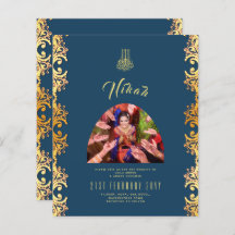NIKAH Blue Gold PHOTO Wedding Invitation