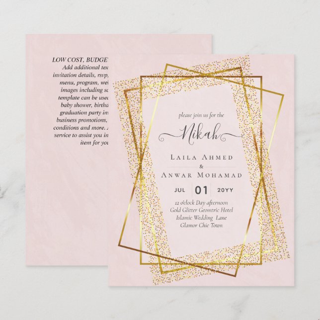 NIKAH - BUDGET Invites - GOLD Glitter Frame (Front/Back)