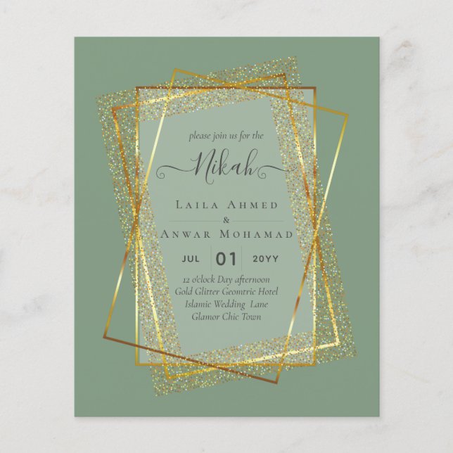 NIKAH - BUDGET Invites - GOLD Glitter Frame Flyer (Front)
