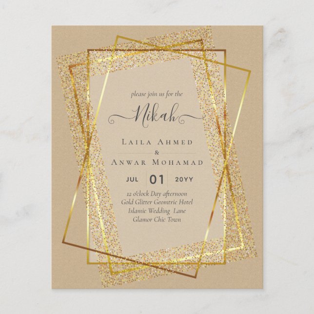 NIKAH - BUDGET Invites - GOLD Glitter Frame Flyer (Front)