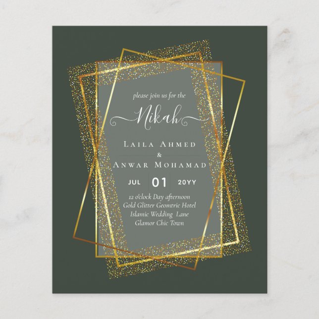 NIKAH - BUDGET Invites - GOLD Glitter Frame Flyer (Front)