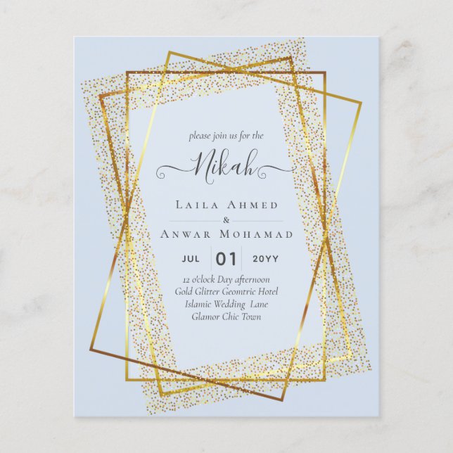 NIKAH - BUDGET Invites - GOLD Glitter Frame Flyer (Front)