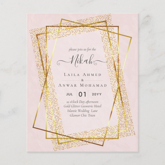 NIKAH - BUDGET Invites - GOLD Glitter Frame Flyer (Front)