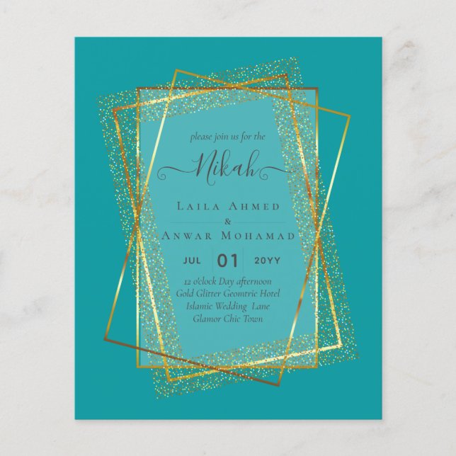 NIKAH - BUDGET Invites - GOLD Glitter Frame Flyer (Front)