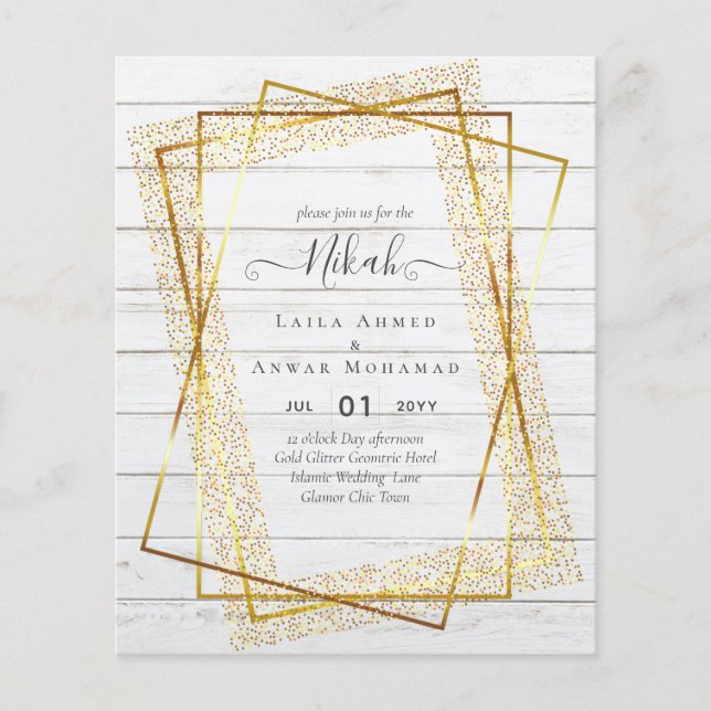 NIKAH - BUDGET Invites - GOLD Glitter Frame Flyer (Front)
