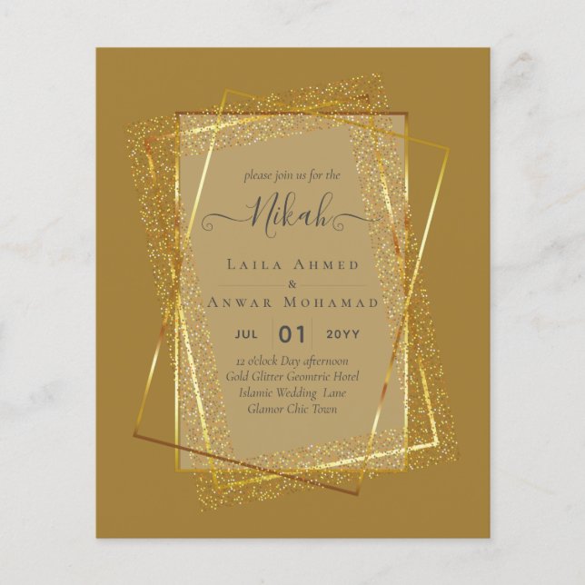 NIKAH - BUDGET Invites - GOLD Glitter Frame Flyer (Front)