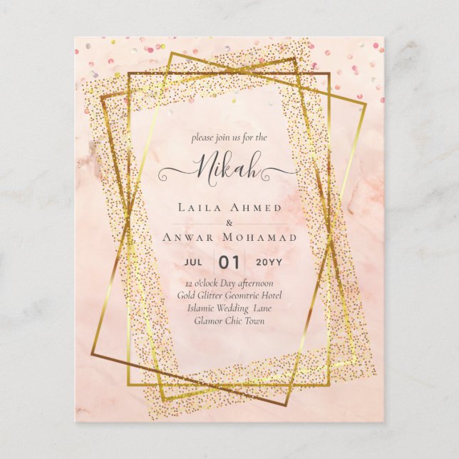 NIKAH - BUDGET Invites - GOLD Glitter Frame Flyer (Front)
