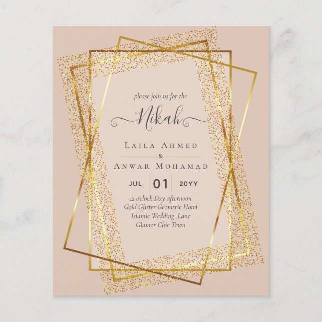 NIKAH - BUDGET Invites - GOLD Glitter Frame Flyer (Front)
