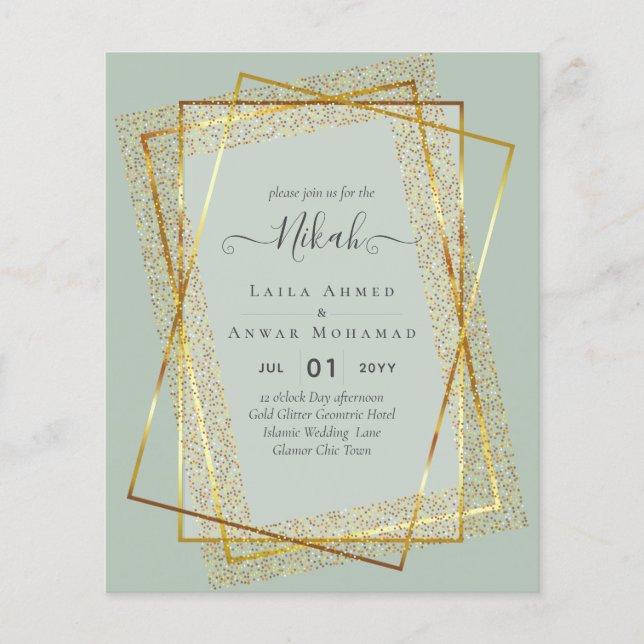 NIKAH - BUDGET Invites - GOLD Glitter Frame Flyer (Front)