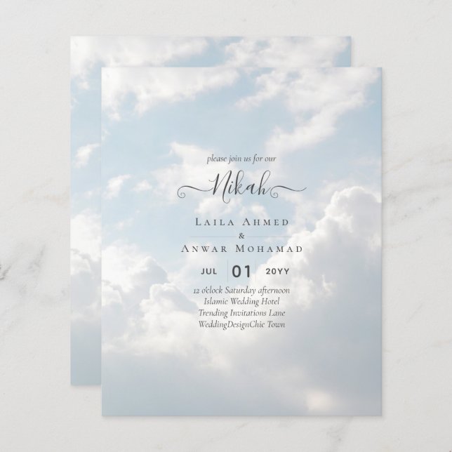 NIKAH - Budget Islamic Wedding Invitations Custom (Front/Back)