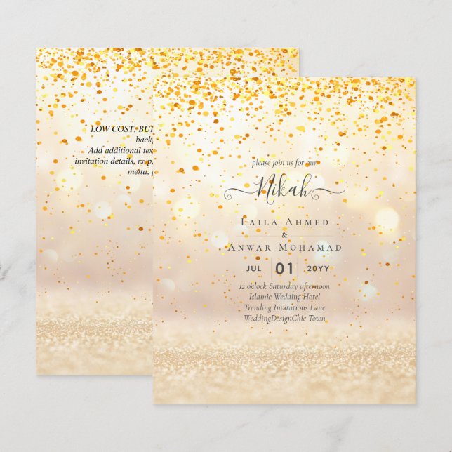 NIKAH - Budget Islamic Wedding Invitations Custom (Front/Back)
