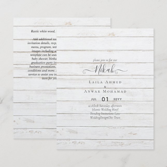 NIKAH - Budget Islamic Wedding Invitations Custom (Front/Back)