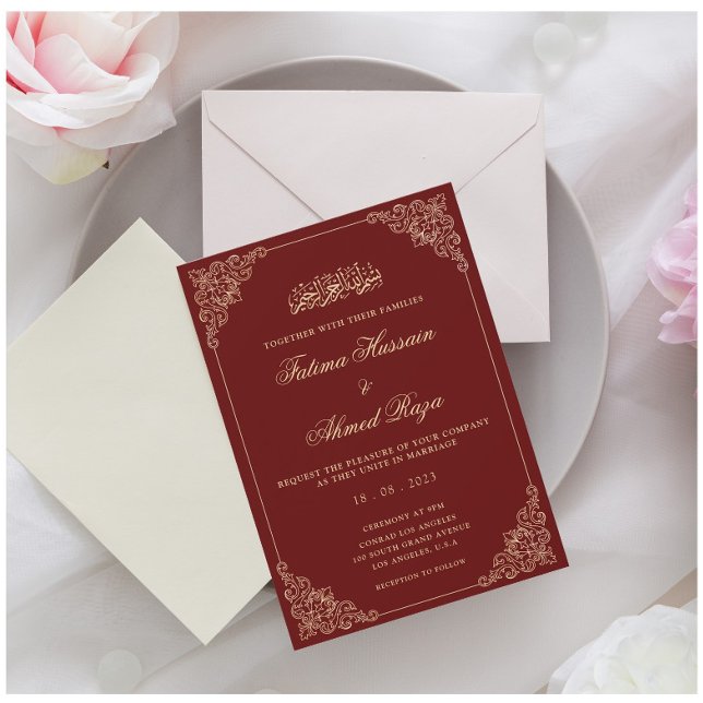 Nikah Burgundy Gold Islamic Muslim Wedding Invitation (Creator Uploaded)