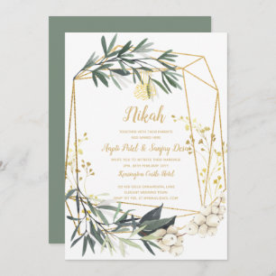 Nikah - Gold Greenery Islamic Motif Wedding Invite