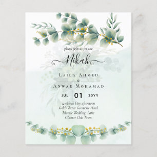 NIKAH Greenery Gold Wedding Invitations Bilingual Flyer