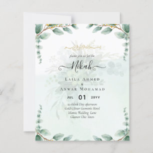 NIKAH Greenery Wedding Invitations Modern Gold