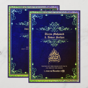 NIKAH - islamic Wedding Calligraphy Blue Gold Invitation