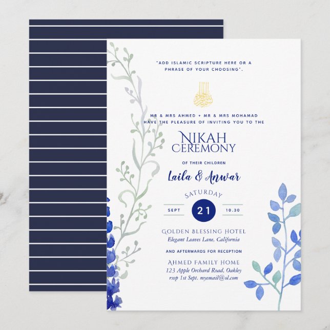 Nikah - Modern Islamic Wedding Invitations (Front/Back)