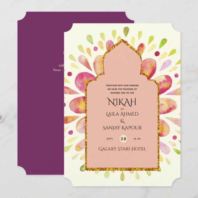 NIKAH - Modern Mandala Berry Gold Wedding Invitati Invitation (Front/Back)