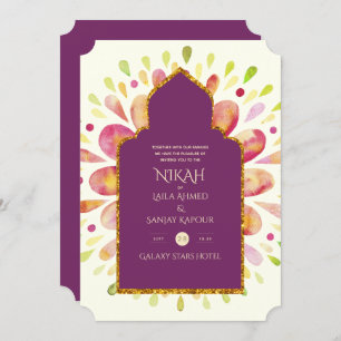 NIKAH - Modern Mandala Berry Gold Wedding Invitation