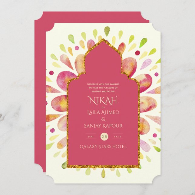 NIKAH - Modern Mandala Pink Gold Wedding Invite (Front/Back)