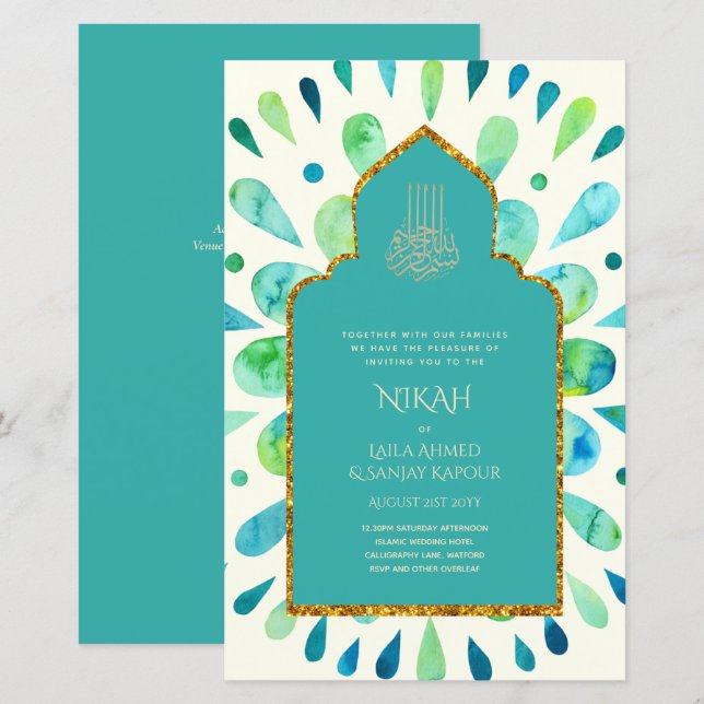 NIKAH - Modern Mandala Turquoise Gold Wedding (Front/Back)
