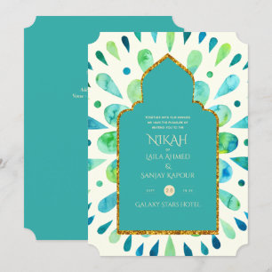 NIKAH - Modern Mandala Turquoise Gold Wedding Invitation