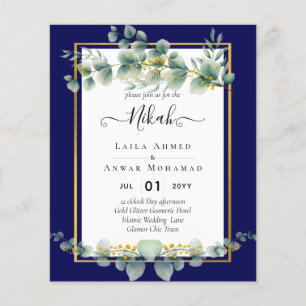 NIKAH NAVY BLUE GOLD Greenery Eucalyptus Wedding Flyer