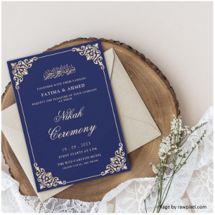 Nikah Navy Blue Islamic Muslim Wedding Invitation