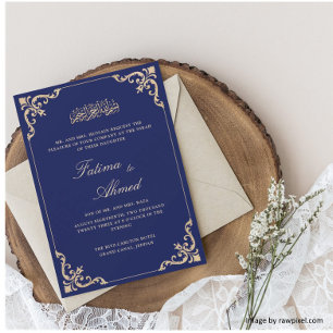 Nikah Navy Blue Islamic Muslim Wedding Invitation