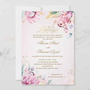 Nikah or Valima Ceremony Invitation Pink Gold