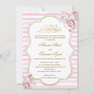 Nikah or Valima Ceremony Invitation Pink Gold