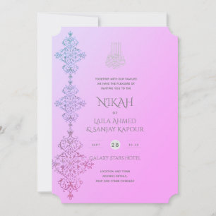 NIKAH - Ornate Islamic Gold Blush Pink Wedding Inv Invitation