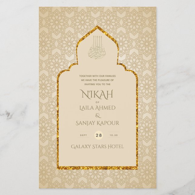 NIKAH - Ornate Islamic Mosque Gold Wedding Flyer (Front)
