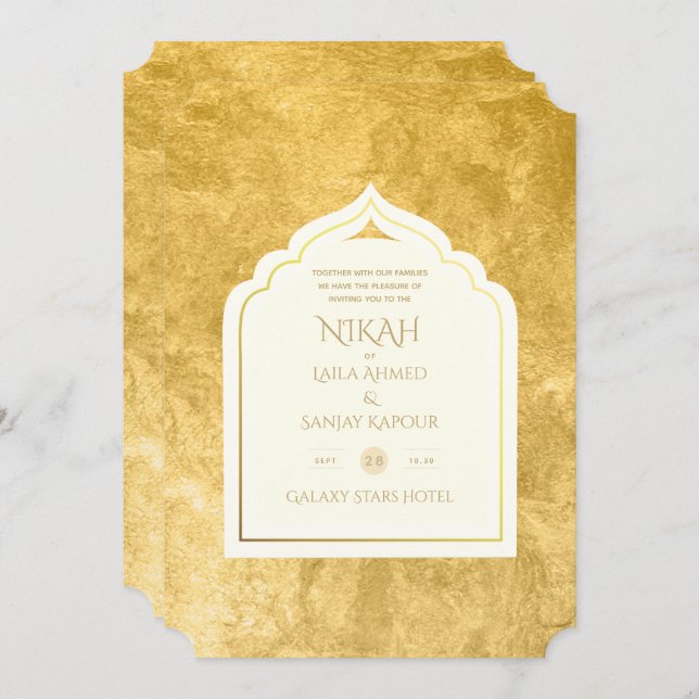 NIKAH - Ornate Islamic Mosque Gold Wedding Invitat Invitation (Front/Back)