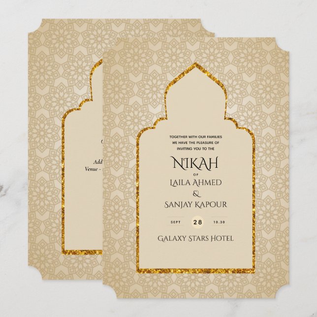 NIKAH - Ornate Islamic Mosque Gold Wedding Invitat Invitation (Front/Back)