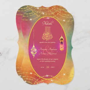NIKAH - Ornate Islamic Pink Gold Wedding Invite