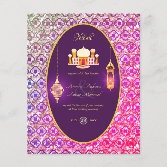 NIKAH - Ornate Mosque Purple Wedding Invitation Flyer (Front)