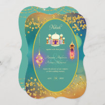 NIKAH - Ornate Mosque Teal Gold Wedding Invitation