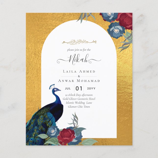 NIKAH Peacock Floral Gold Frame Islamic Wedding Fl Flyer (Front)