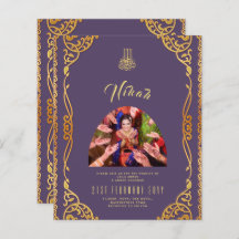NIKAH Plum Gold PHOTO Wedding Invitation