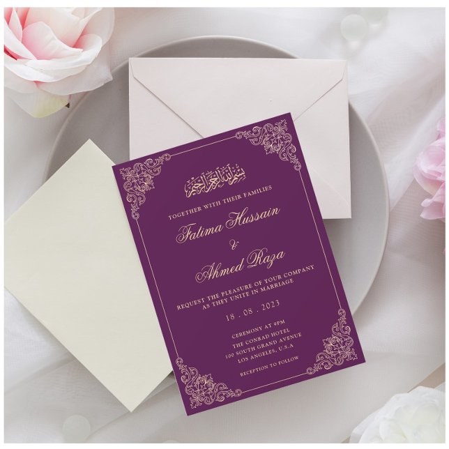 Nikah Purple Gold Islamic Muslim Wedding Invitation (Creator Uploaded)