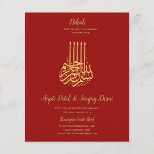Nikah - Red Gold Islamic Motif Wedding Invites Flyer