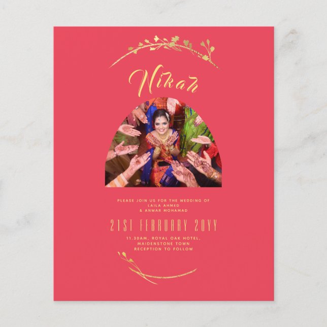 NIKAH Red Gold Photo Wedding Engagement Flyer (Front)