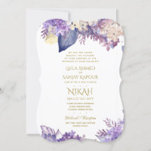 NIKAH Wedding Invite - Walimah Purple Floral Gold