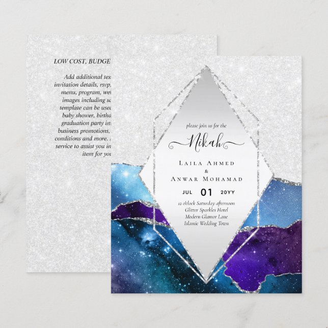 Nikah Wedding Invites  AGATE GOLD GLITTER BUDGET (Front/Back)
