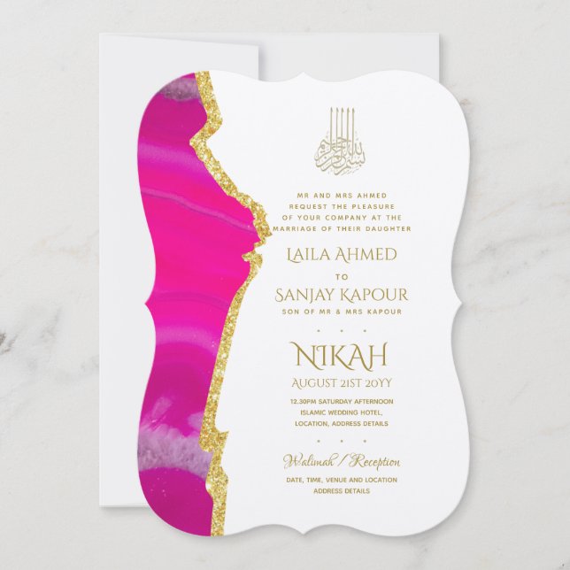 Nikah Wedding Invites - Agate Gold Islamic Walimah (Front)
